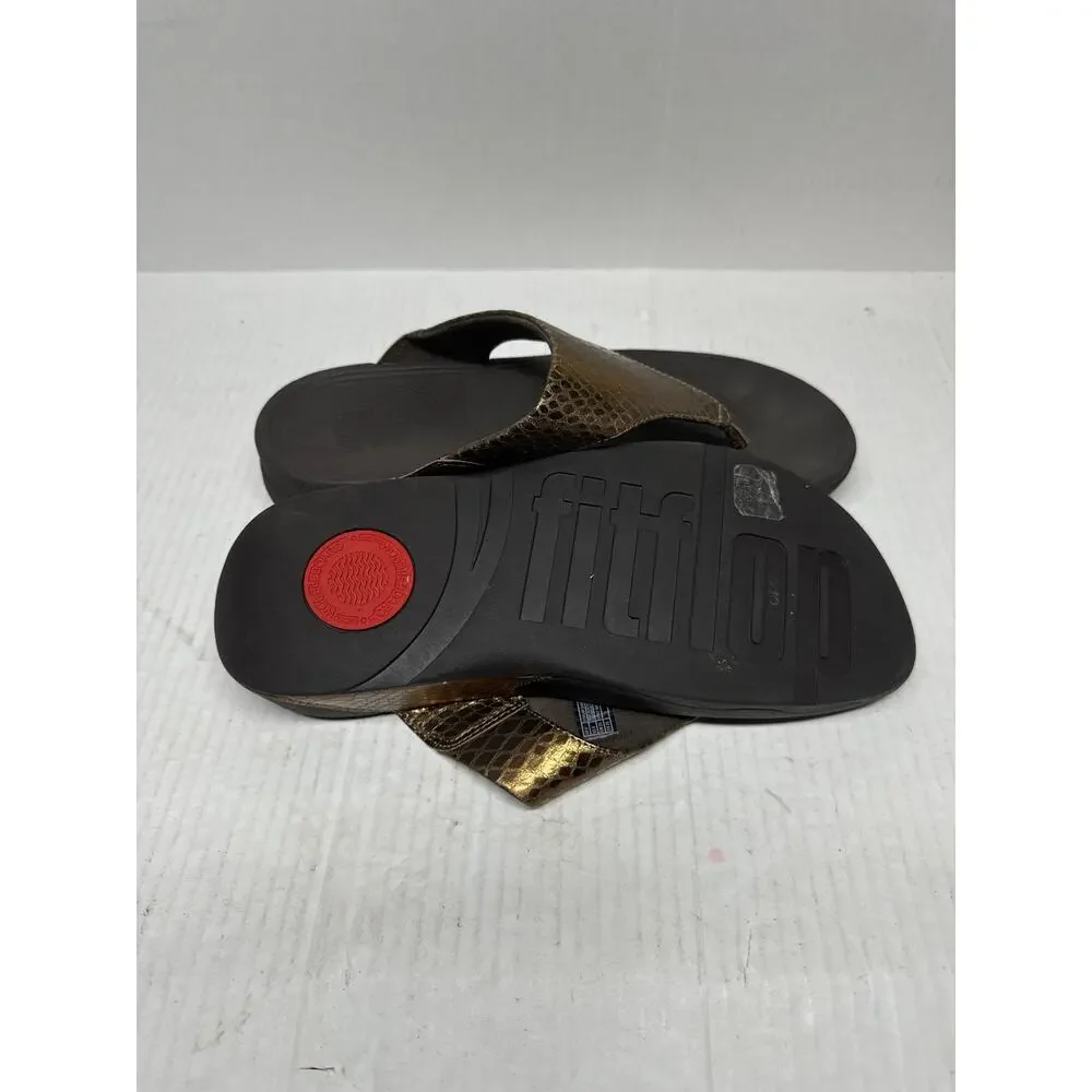 Fitflop Lulu Snake Skin Slide Sandal Casual Womens 560-012 Bronze Brown Size 8‎